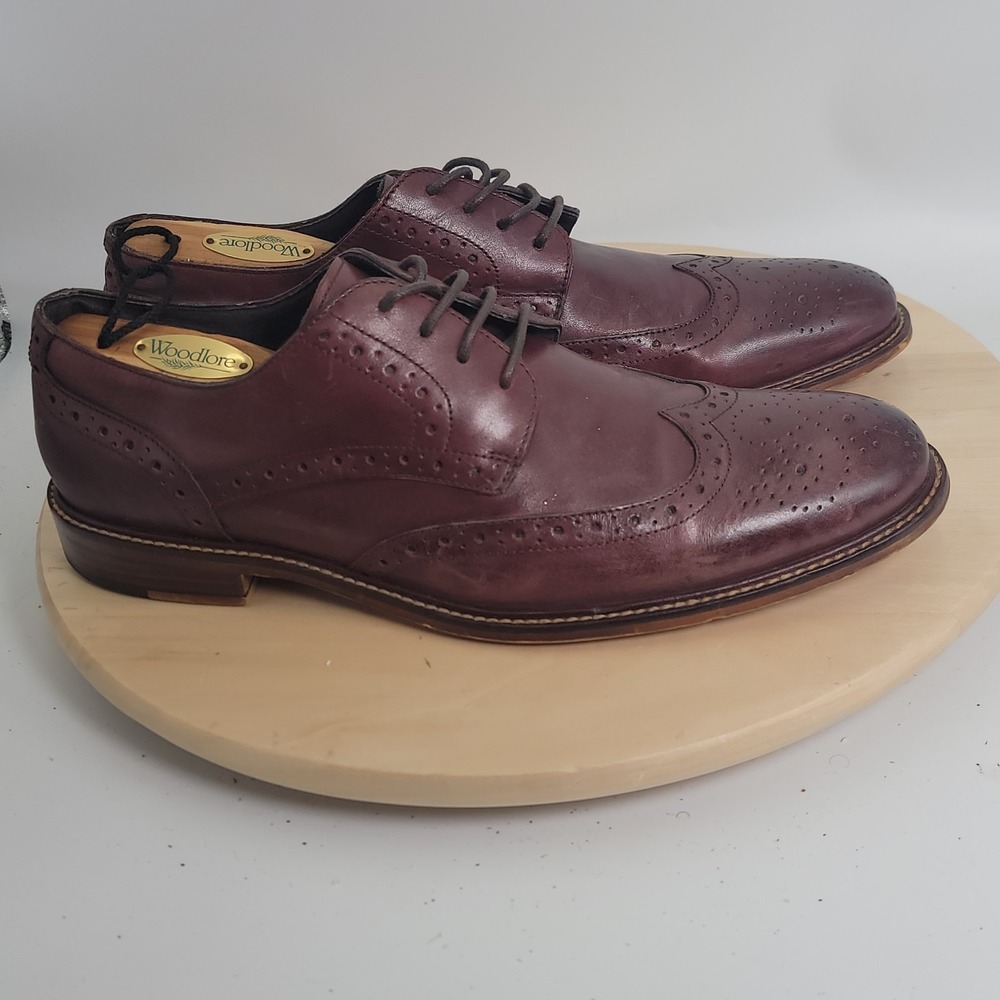 Joseph Abboud Mens 10.5 Brown Italian Leather Wingtip Brogue Derby Dress Shoes